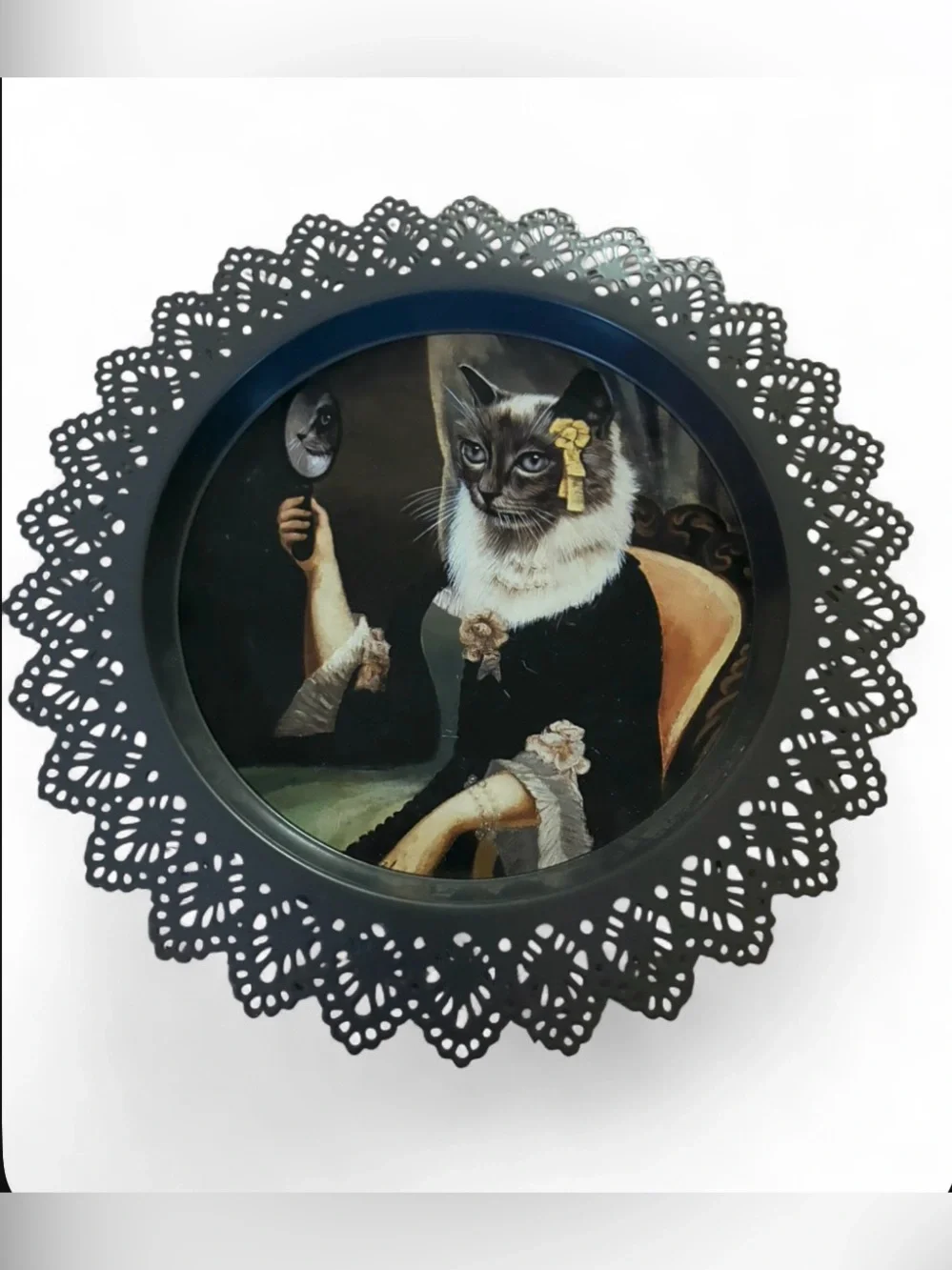 VHTF RARE IKEA SKURAR Victorian Cat Wall Plates Set of 2 Dark Academia Coquette